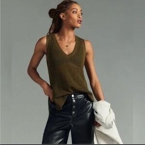 Anthropologie Maeve army green open stitch knit sweater tank